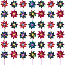 Rainbow Pinwheels Set, 50 Pcs Colorful Garden Party Windmills Toys