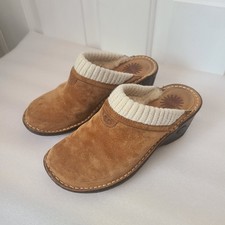 UGG Gael Suede Shearling Mule Clog Sz 7 Chestnut Brown Classic Slip On Heeled