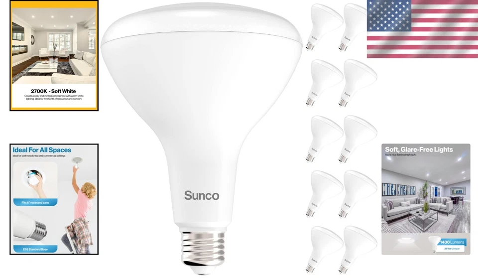 Sunco 10 Pack BR40 LED Bulbs - Dimmable Indoor Flood Lights, 1400 Lumens - Image 2 of 4