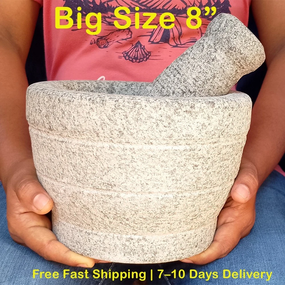8" Natural Granite Stone Mortar & Pestle Heavy Spice Herb Grinder Kitchen Tool
Opens in a new window