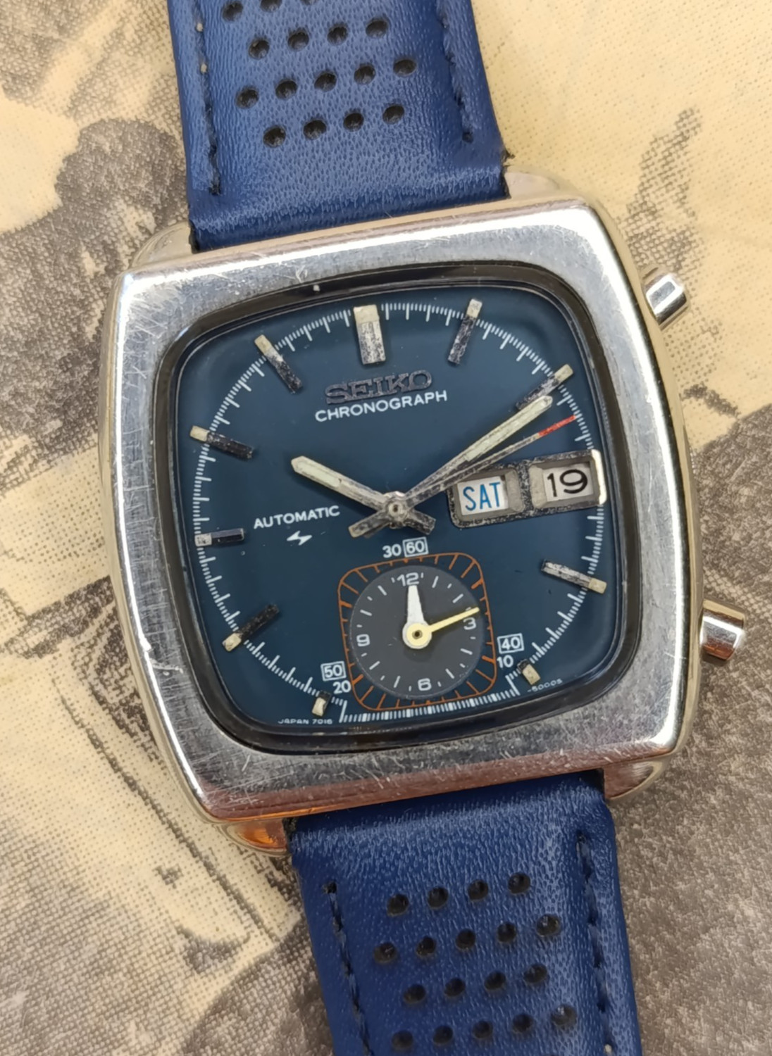 RARE! Vintage Seiko Monaco 7016-5001 Automatic Flyback Chronograph watch 1974