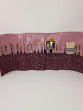 Artist Paint Brush Roll Case Handmade Filled With 25 Brushes EUC