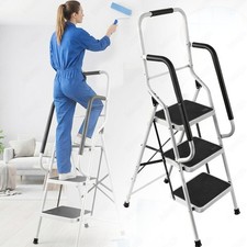 Stehleiter Haushaltsleiter Ablage Profi Leiter mit Regal 3 Stufen Klappleiter DE