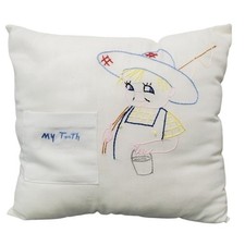 Vintage Tooth Fairy Pillow, One-of-a-kind, Hand Embroidered 9" X 10" X 4"