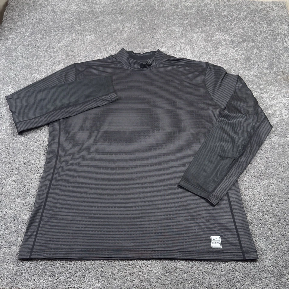 Nike Pro Combat Shirt Men's XXL Gray Hyperwarm Thermal Mock Neck Base Layer - Image 2 of 4