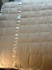 Vtg White Goose Down Comforter King Lightweight Off White Cream W/ Satin Border