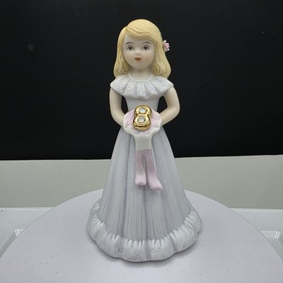 VTG 1981 Enesco Growing Up Birthday Girl Porcelain Age 8 Blonde E-2308 NiB