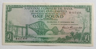 National Commercial Bank of Scotland 1/11/1961 £1 One Pound banknote B617456