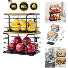 2 Pack Black Stackable Storage Bins with Bamboo Top - Ideal for Produce Snacks