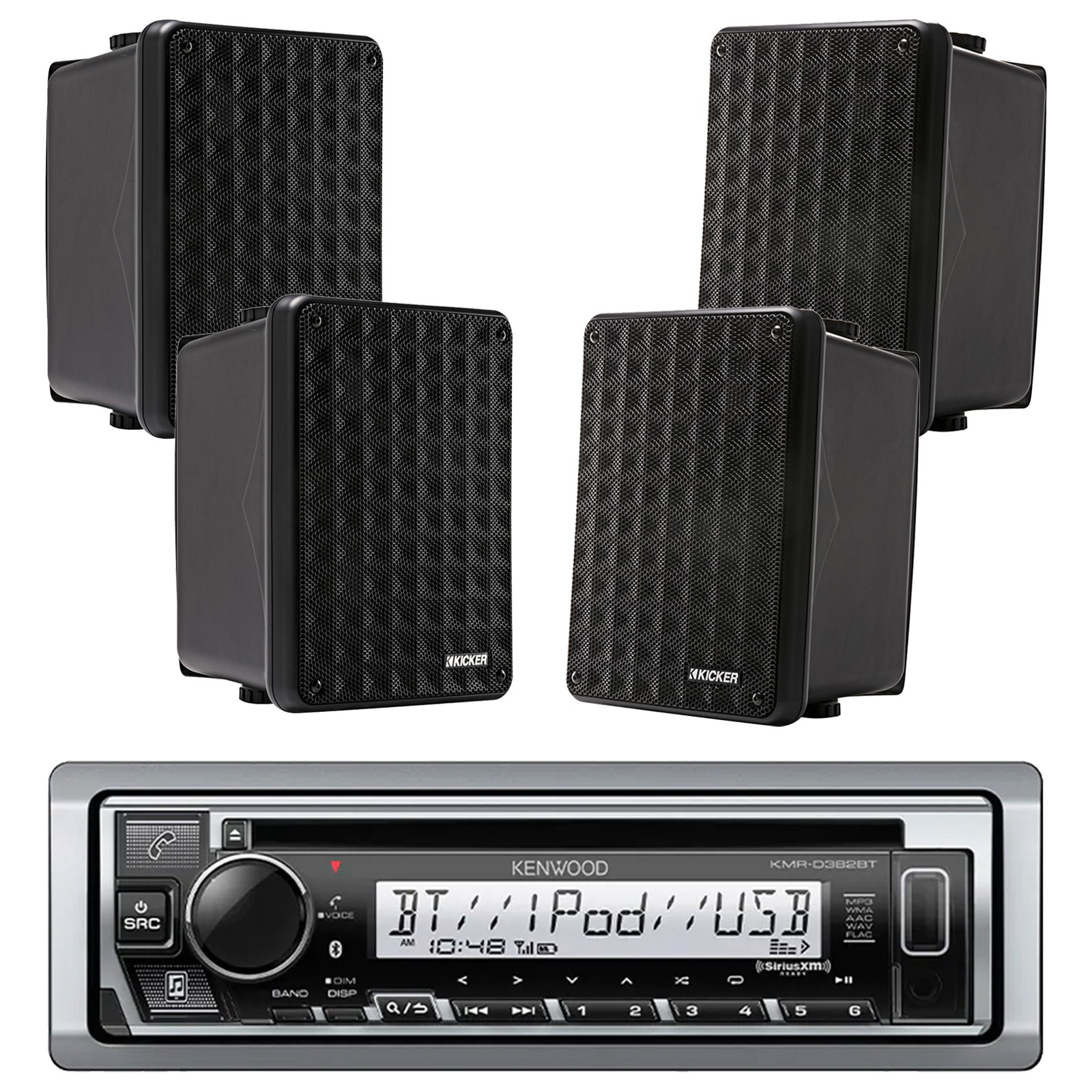 Kenwood Marine Bluetooth CD Stereo Receiver, 4x 6.5" 150W Black Box Speakers