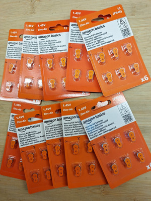 Amazon Basics Größe 13 Hörgerätebatterien, orange 1,45 V Zinc-Air 60 Stück