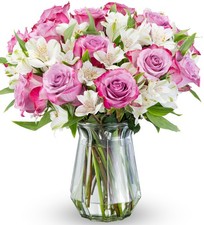 Benchmark Bouquets - Delightful Roses Alstroemeria 23 Piece Set, Purple