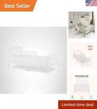 Toddler Bed White Wooden Nursery Bed Safety Rails Non-Toxic Greenguard