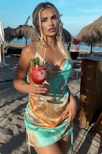 Fashion Nova Women Mint Draped Cowl Sleeveless Mini Sexy Dress Size Large NEW