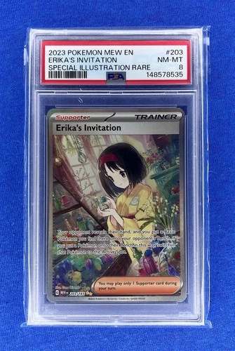 2023 POKEMON MEW EN-151 SPECIAL ILLUSTRATION RARE #203 ERIKA'S INVITATION PSA 8