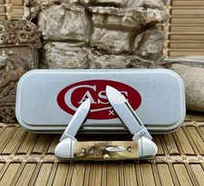 Case XX USA 2025 Genuine Burnt STAG 10758 Baby Butterbean Pocket Knife in Tin