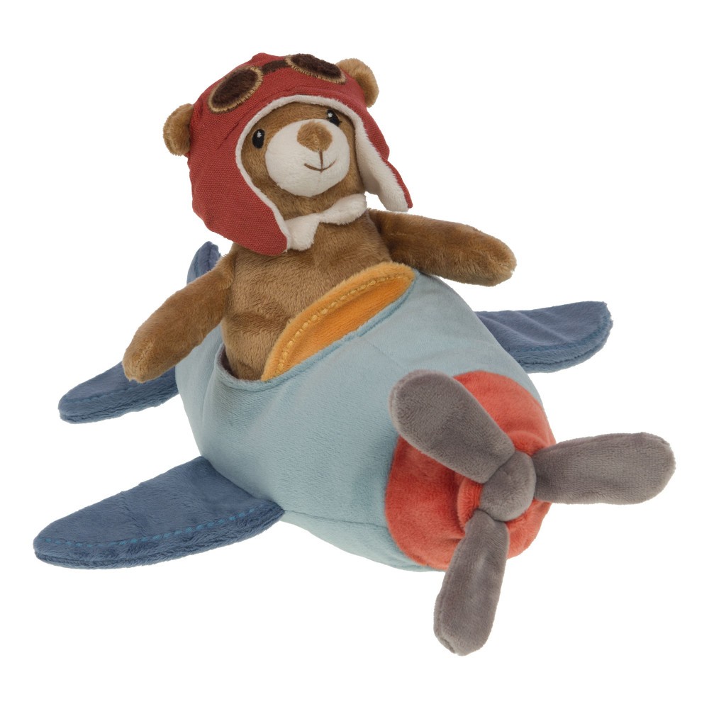 Peluche ourson avion polyester 13x28 cm, cadeau de naissance