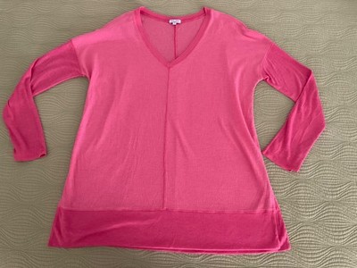 Splendid Lightweight V Neck Pullover Sweatshirt Tunic Pink NEW Large