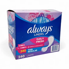 Always Daily Fresh Panty Liners Thin Regular, Unscented - 240 Count