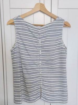 Fat face Linen Top UK 12 Stripe White Blue Sleeveless