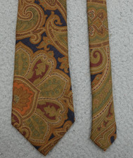 Vintage Polo Ralph Lauren Tie Gold Navy Hand Made Paisley Cashmere 1990s USA