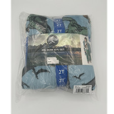 Jurassic Park 3 Piece Robe Pajama Set 2T Blue Green Dinosaur Theme