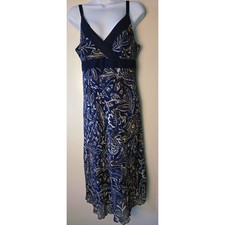 BIYAYCDA Dress Straps Blue Gold Flowers Leaves Size 12 Lined Y2K