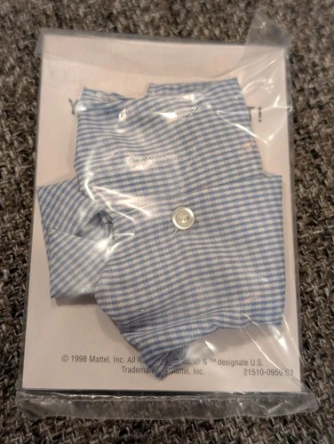 Vintage REPRODUCTION Barbie Commuter Set Blue Gingham Blouse & Fashion Booklet