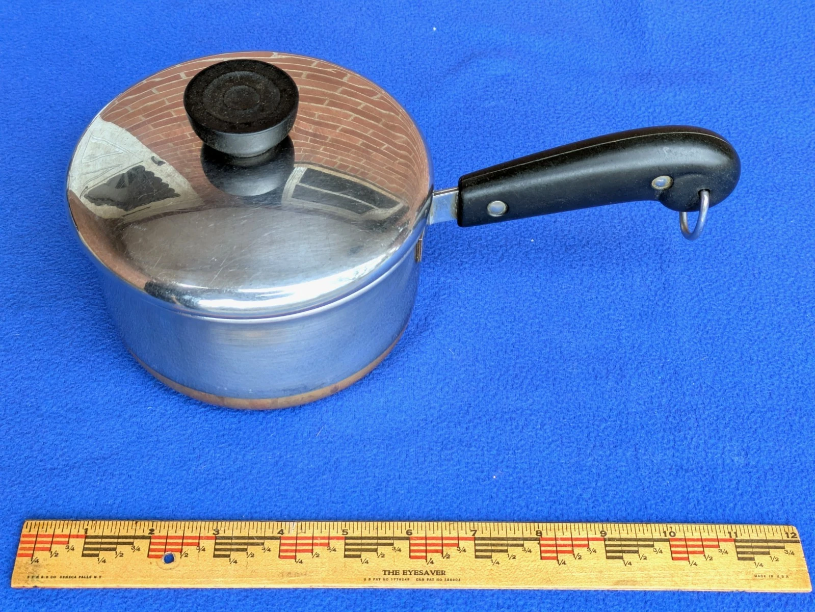 Pre-1968 Vtg 1801 Revere Ware Copper Bottom 1 Quart Saucepan with Lid, very nice