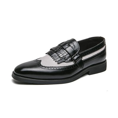 Men's  Retro Two-Tone Leather Loafers Fringe Slip-On Formal Casual Dress Shoes