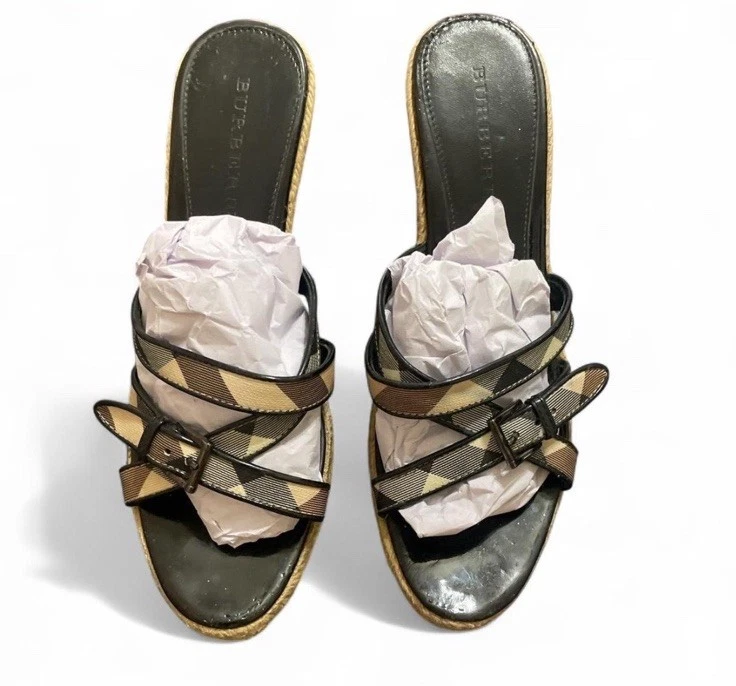 Sandalias alpargata de cuña de cuero a cuadros Burberry Nova para mujer Foto 3 de 4