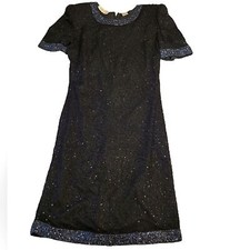 Laurence Kazar women's beaded black 100% silk little black Tea dress size M