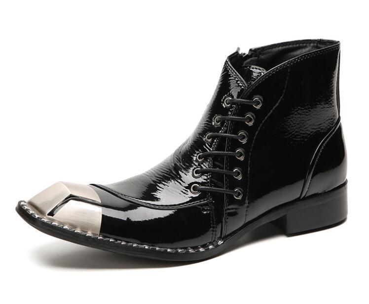 Men's Fashion Square Toe Lace Up Color Matching Ankle Boots