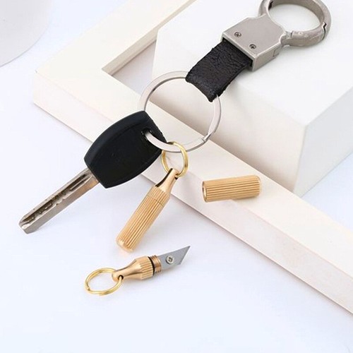 Mini Brass Pocket Knife Capsule Portable Keychain Pendant Cleaver Cutter Tool - Picture 5 of 8