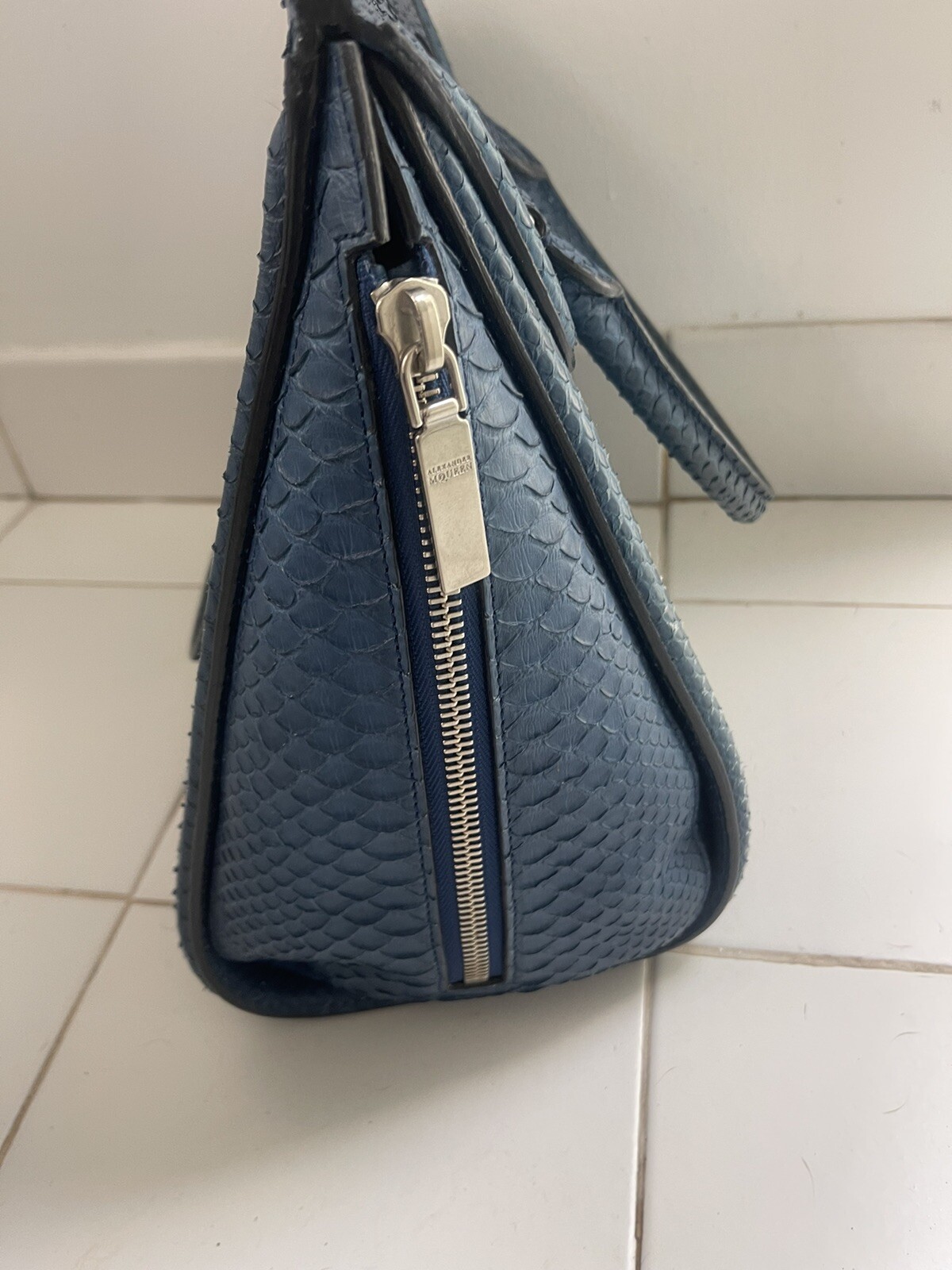 Alexander McQueen Navy Blue Python Leather Heroin… - image 2