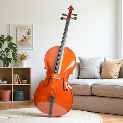4/4 Full Size Beginner Acoustic Cello Set - Bag Bow Rosin Student Amber
