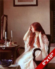 BEAUTIFUL GIRL YOUNG REDHEAD WOMAN BRUSHING HAIR OIL PAINTING ART CANVAS PRINT