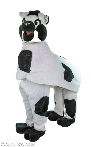 Cow Mascot Costume 10Pc Blk/Wht Faux Fur 1 Or 2 Person Holstein Farm Animal L/XL - Picture 2 of 16