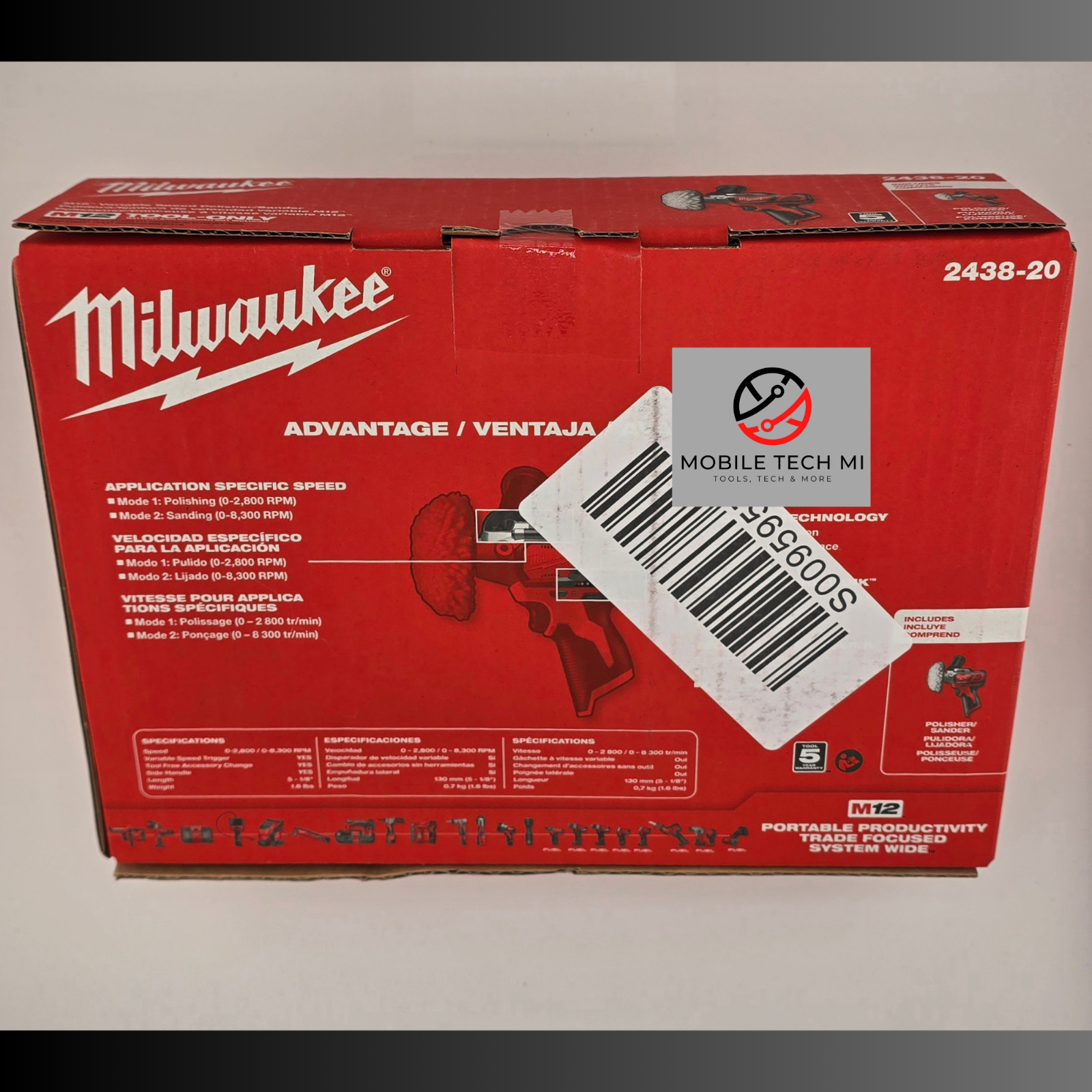 Milwaukee M12 Variable Speed Polisher Sander 2438-20 Cordless Brand New SEALED