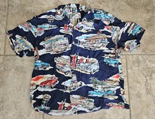 Paradise Found Hawaiian Shirt XL Mens Starlite Drive in Dinner Cars Vtg