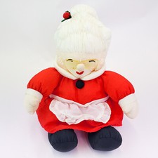 Vintage 1990s Mrs. Claus Plush Nylon Puffy Red Dress Christmas Stuffed Toy Korea
