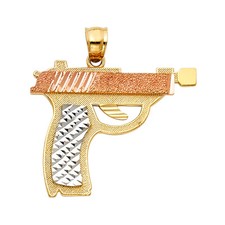 14K Tri Color Pistol Gun Pendant for Necklace or Chain