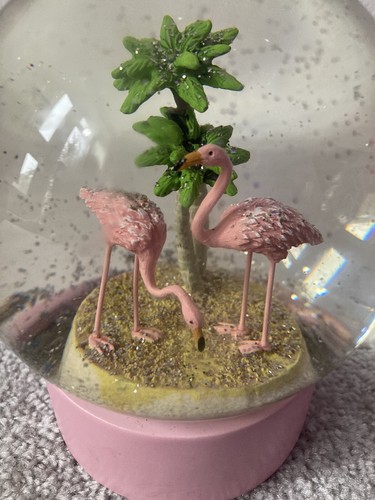 Flamingos Glitzerkugel Schneekugel Flamingos rosa mit Bäumen - Bild 3 von 5