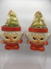 Vtg Kitschy Christmas Tree Elf Candle Holder Plastic Metal 7.5x4.5” Hong Kong