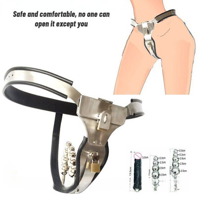 EMCC Stainless Steel Female Chastity Belt Shield Design Plugs Pants Device New