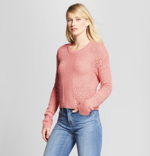 Pink PULL OVER CABLE KNIT SWEATER OPEN 