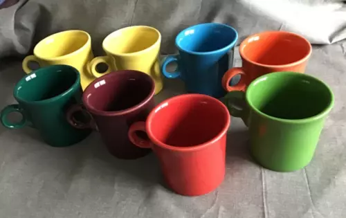 Fiesta Fiestaware Lot of 8 O Ring  Handle Mugs Coffee Cups Mixed Color Set HLC