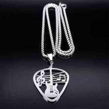 Fashion Stainless Steel Guitar Shaped Pendant Necklace Hip Hop Jewelry Music