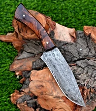 Custom HandMade Forged Damascus Steel Hunting Bowie Knife Wood Handle 2887