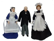 Dolls House Victorian Servants Butler, Parlour & Chamber Maid Set 3 People Dolls